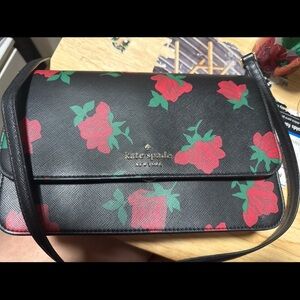 Kate Spade Black with red roses Crossbody Bag